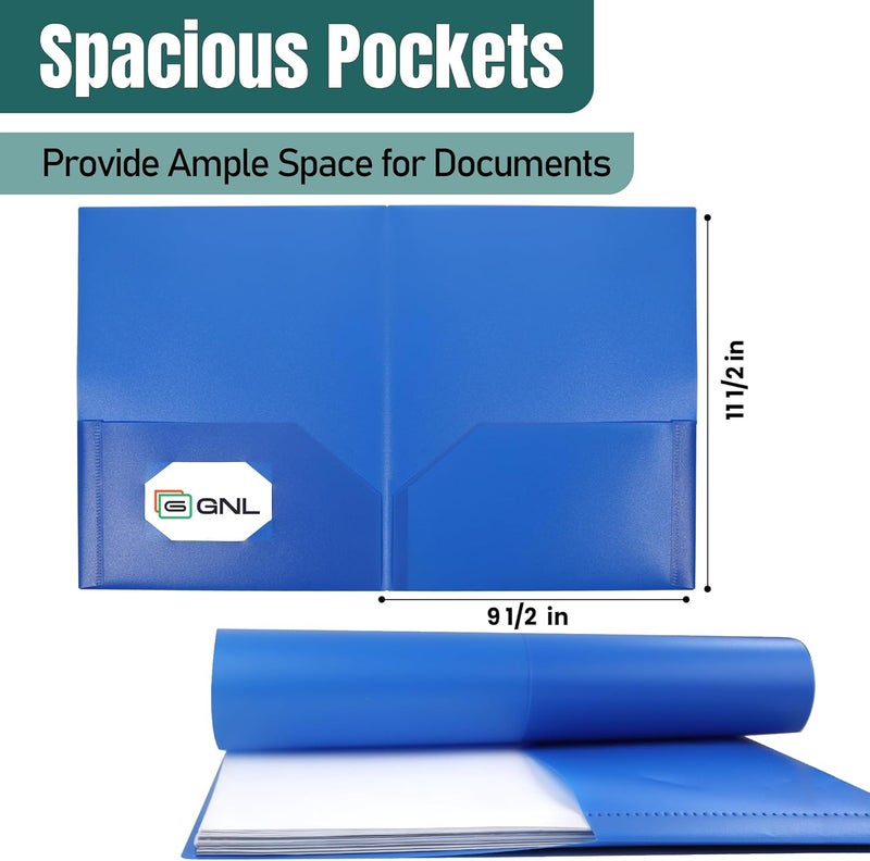 Gnl Plastic Folders with Pockets, Pack of 5, Colored Heavy Duty 2 Pocket File Folders Letter Size, Pocket Folders for School, Home, and Office - Image 3